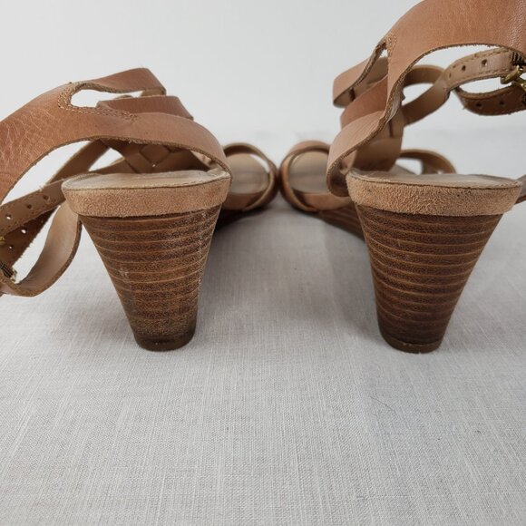 Franco Sarto Dare Nude Leather T-Strap Open Toe Wedge Sandals Womens Size 10 - Picture 7 of 10